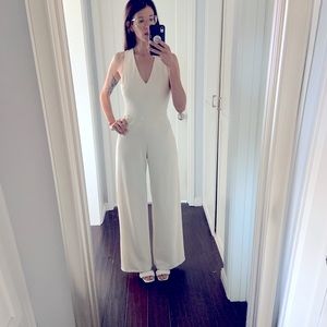 Express V-Neck Cross-back Jumpsuit White Ivory